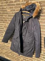 Woolrich donsjack met bontkraag, Kleding | Dames, Jassen | Winter, Ophalen, Blauw, Maat 46/48 (XL) of groter, Zo goed als nieuw