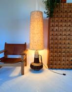 Vintage XL keramieken vloerlamp ‘60, Vintage retro buisframe design rotan webbing papercord deens, Overige materialen, Ophalen of Verzenden