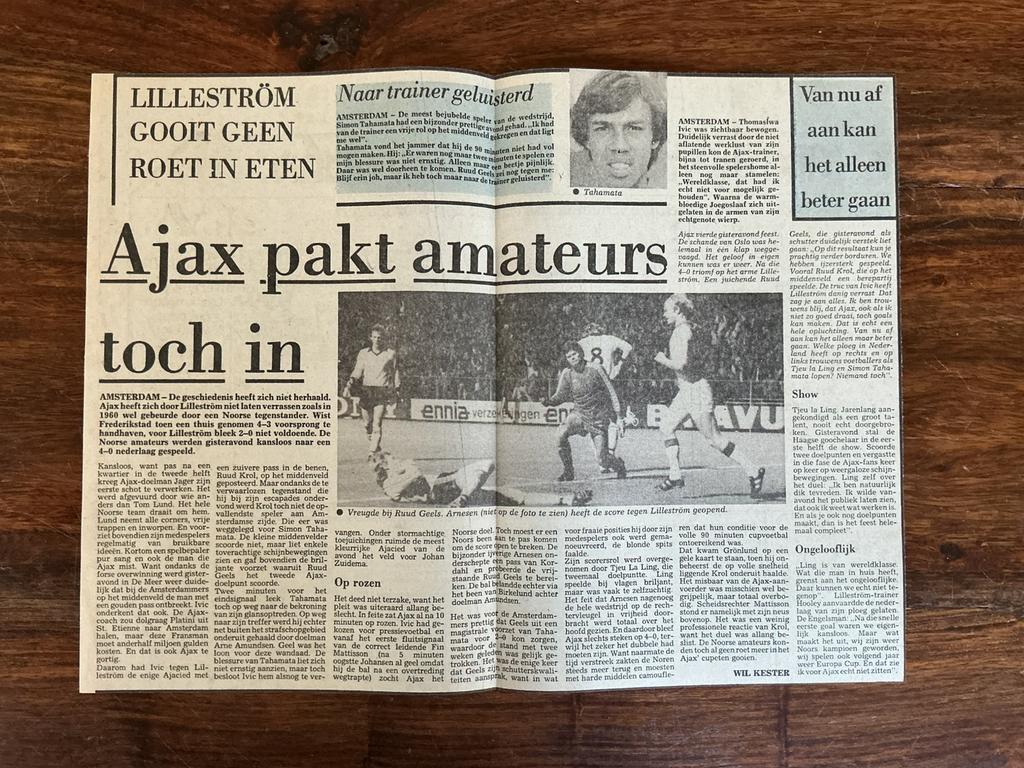 Voetbal krantenartikel Ajax Lilleström september 1977, Ophalen of Verzenden, Knipsel(s)