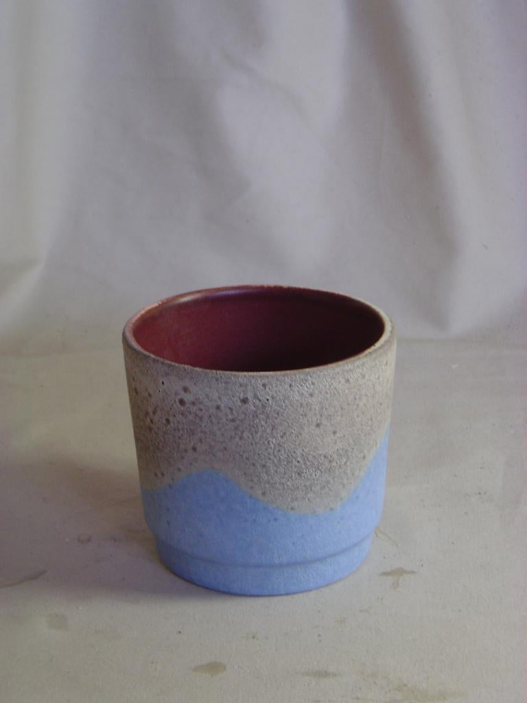 Vintage beige blauw aardewerken bloempot 680/10, Rond, Binnen, Ophalen of Verzenden, Zo goed als nieuw