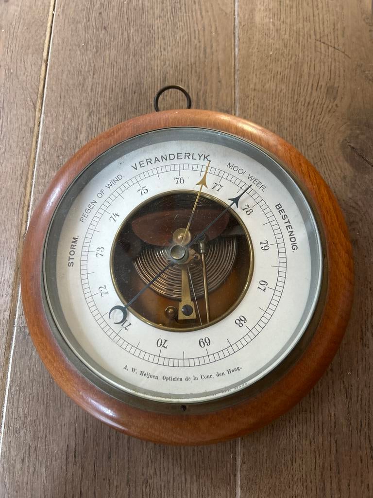 Antieke Barometer A.W. Heijnen, Opticien de la Cour Den Haag, Audio, Tv en Foto, Weerstations en Barometers, Ophalen, Gebruikt