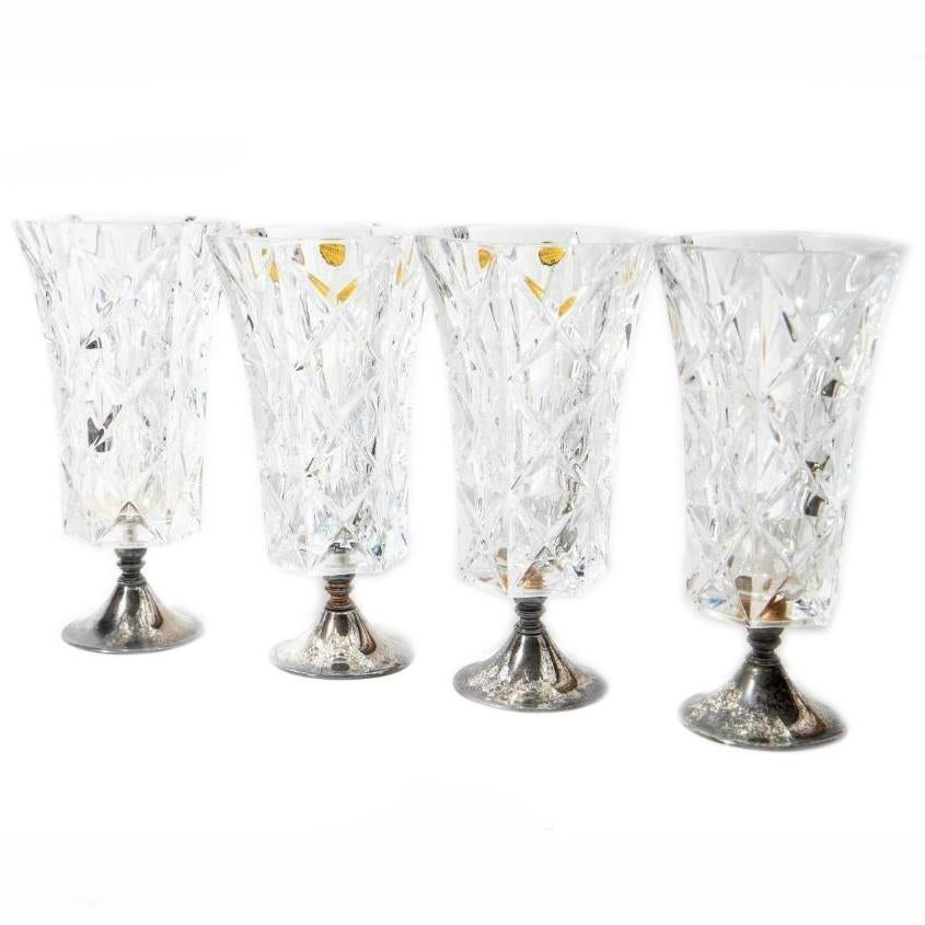 4 x kristallen VAAS ‘bleikristall gepresst' glas op voet, Overige kleuren, Ophalen of Verzenden, X, Minder dan 50 cm