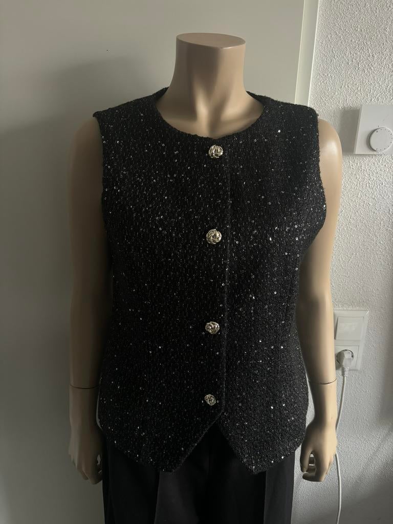 Amisu glitter gilet zwart zilver maat 38 nieuw, Verzenden, Nieuw, Maat 38/40 (M), Zwart