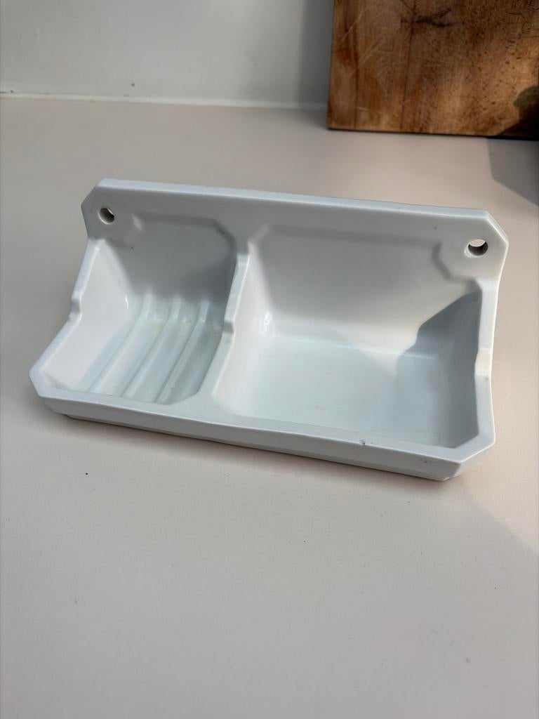 Vintage dubbele zeepbakje wit keramiek, Ophalen of Verzenden, Gebruikt, Wit, Overige typen