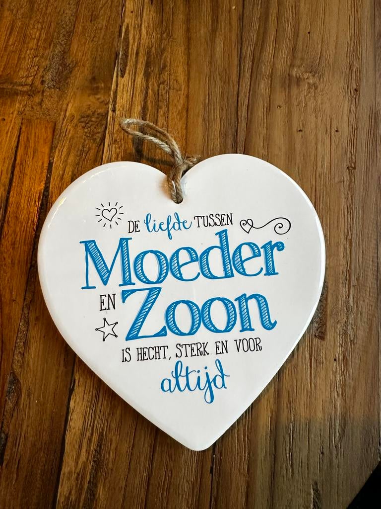 Tegeltje hartvorm met tekst Moeder en Zoon, Ophalen of Verzenden, Gebruikt