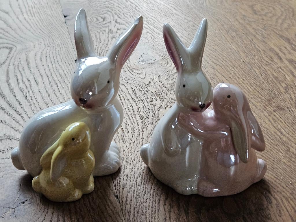 Beeldjes paashazen familie, Ophalen of Verzenden, Gebruikt