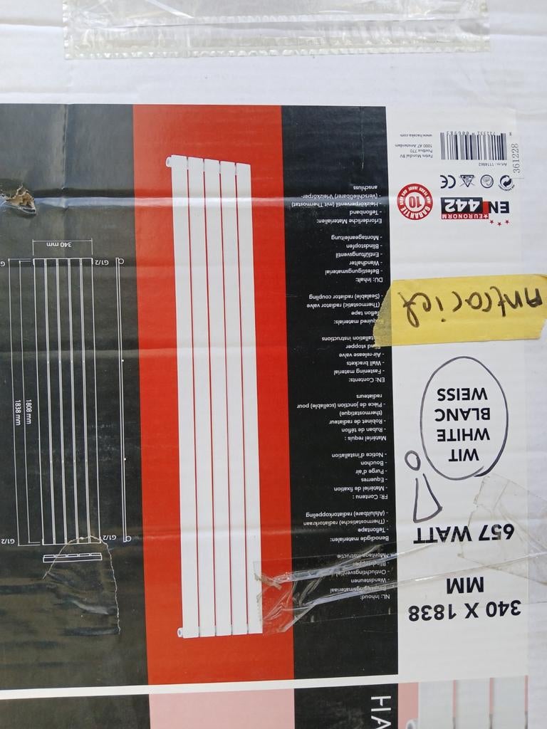 Antraciet radiator 340 x 1838 mm, 657 watt, Doe-het-zelf en Verbouw, Verwarming en Radiatoren, 30 tot 80 cm, Radiator, Nieuw, Minder dan 60 cm