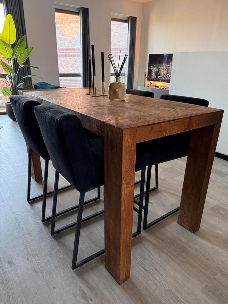 Massief teakhouten bartafel 160 x 80 cm – Sanders Wonen, Huis en Inrichting, Tafels | Eettafels, Zo goed als nieuw, 50 tot 100 cm