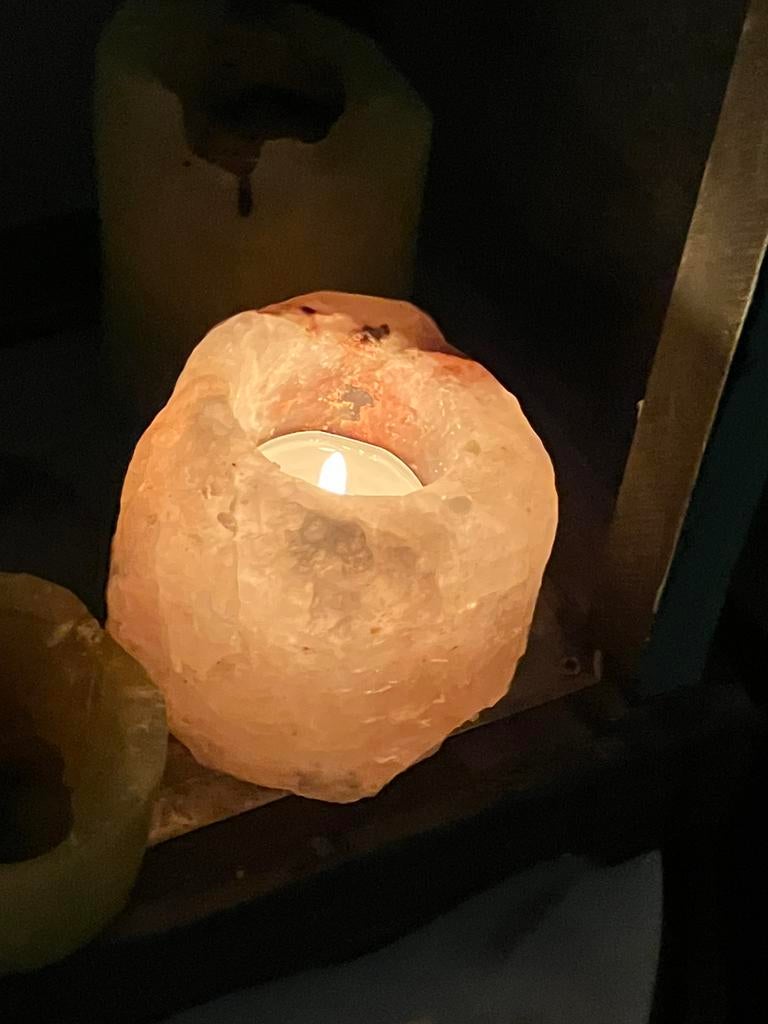 Zoutsteen waxinelichthouder kaarshouder zoutsteen, Ophalen of Verzenden, Overige materialen