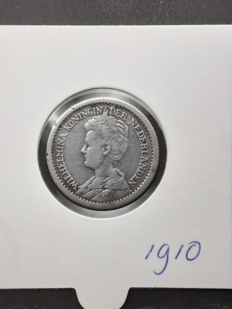 Halve gulden 1910 koningin Wilhelmina, Postzegels en Munten, Munten | Nederland, ½ gulden, Zilver, Ophalen of Verzenden, Koningin Wilhelmina