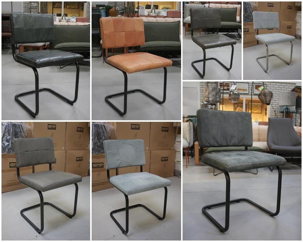 8 x leuke eetkamerstoel NELSON Jess Design leer sledestoel, Ophalen, Zo goed als nieuw, Leer, Vijf, Zes of meer stoelen