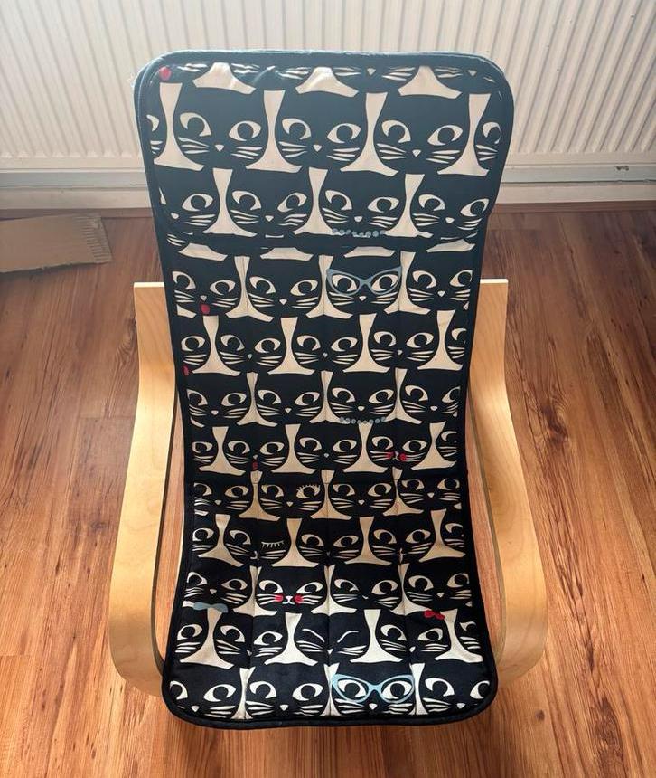IKEA Poang Kinderstoel met Kattenprint Kussen, Ophalen, Gebruikt, Overige typen