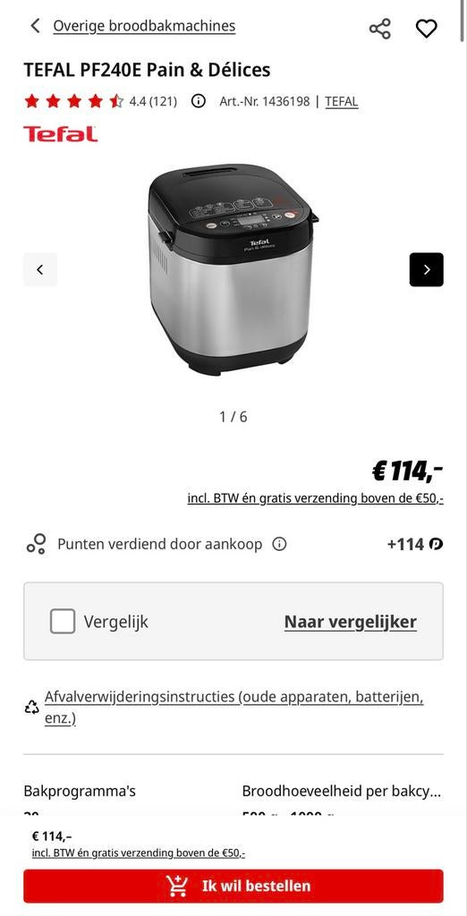 Tefal PF240E Pain & Délices Broodbakmachine - Zo goed als ni, Witgoed en Apparatuur, Broodbakmachines, Met timer, 800 tot 1200 gram deeg