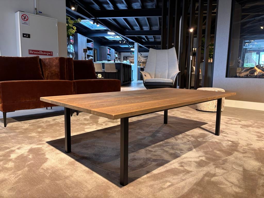 Salontafel 145x75 NIEUW eiken old look met stalen frame, Huis en Inrichting, Tafels | Salontafels, Ophalen, Chique landelijk, 100 tot 150 cm