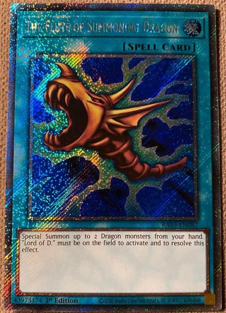 Yu-Gi-Oh! The Flute of Summoning Dragon RA03 1st !, Ophalen of Verzenden, Zo goed als nieuw, Losse kaart, Foil
