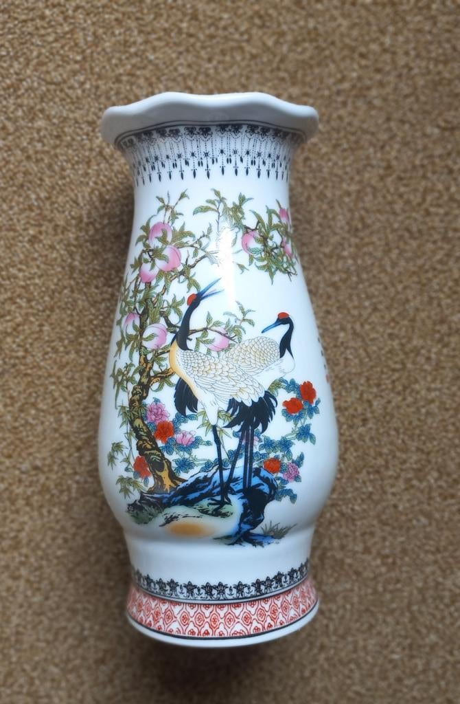 Prachtige Chinese vaas met kraanvogels en perzikbloesem, Antiek en Kunst, Antiek | Vazen, Ophalen of Verzenden