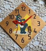 Vintage Tom & Jerry houten kinderklok 25 cm Sio, Ophalen of Verzenden, Gebruikt, Analoog, Wandklok