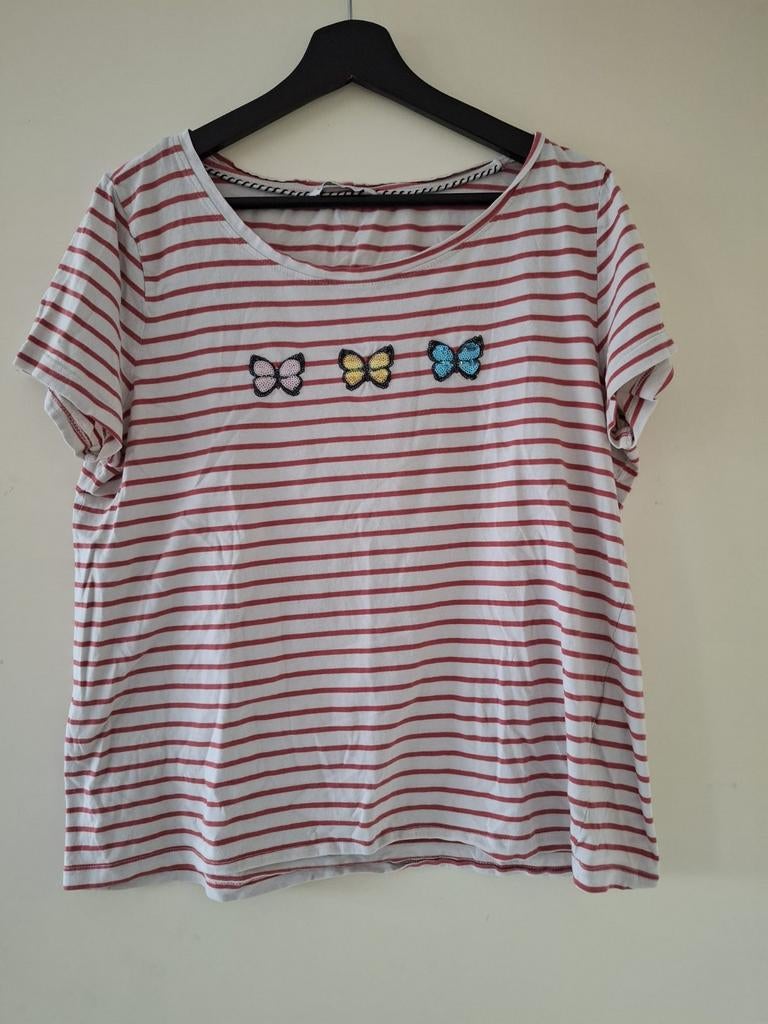 Gestreept T-shirt met vlinder pailletten, Wit, Maat 42/44 (L), Ophalen of Verzenden, Onbekend