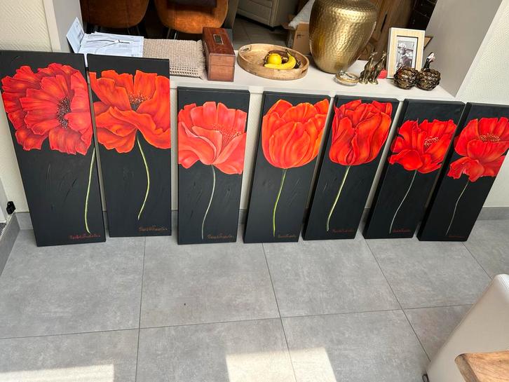 Schilderijen Beatrix Hendrix - Rode Klaprozen Set, Antiek en Kunst, Kunst | Schilderijen | Modern, Ophalen of Verzenden