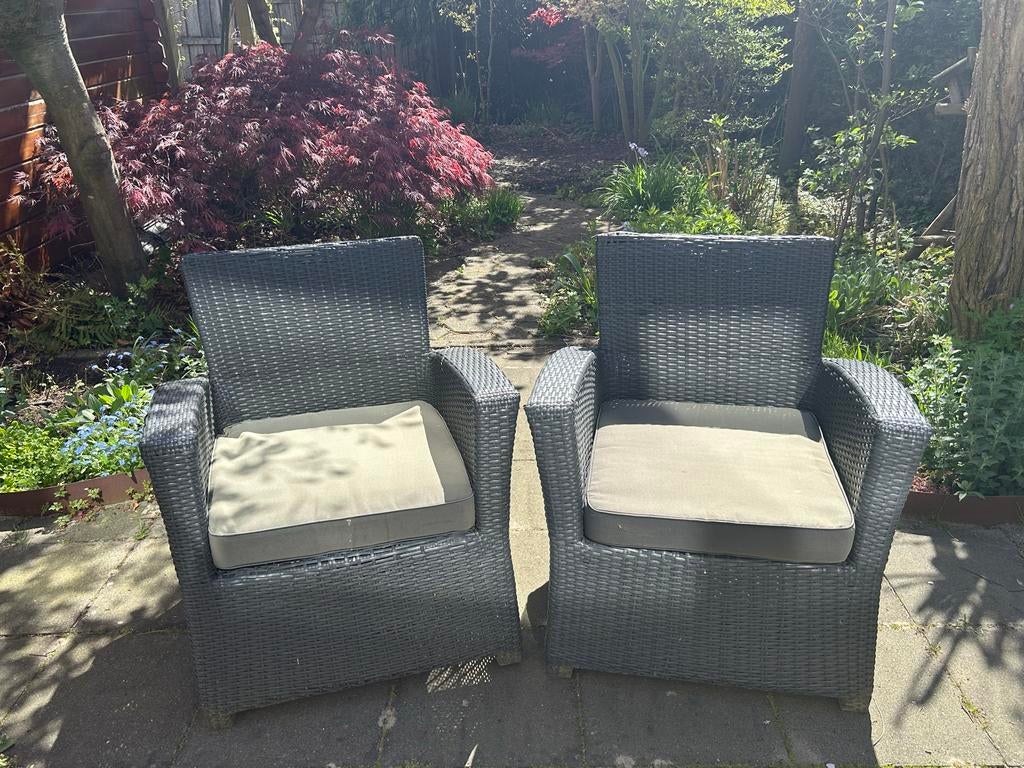 Twee grijze rieten stoelen, gebruikt, Ophalen, Gebruikt, Wicker