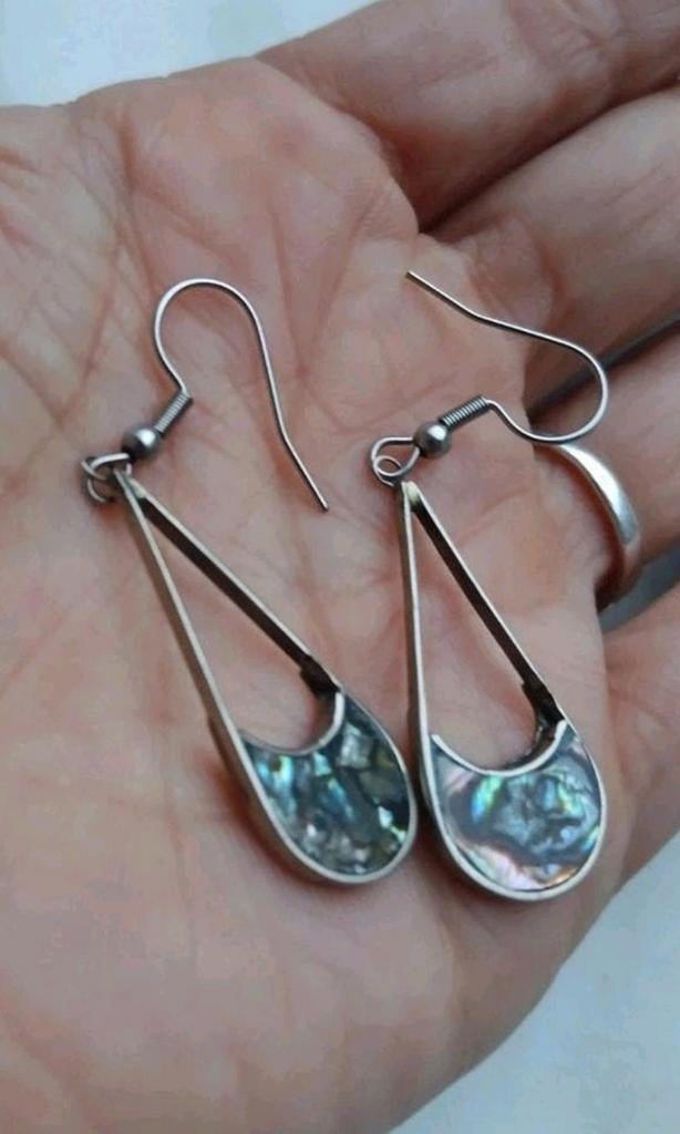 Vintage oorbellen Abalone Alpaca Mexico zilver, Ophalen of Verzenden, Zilver, Overige materialen