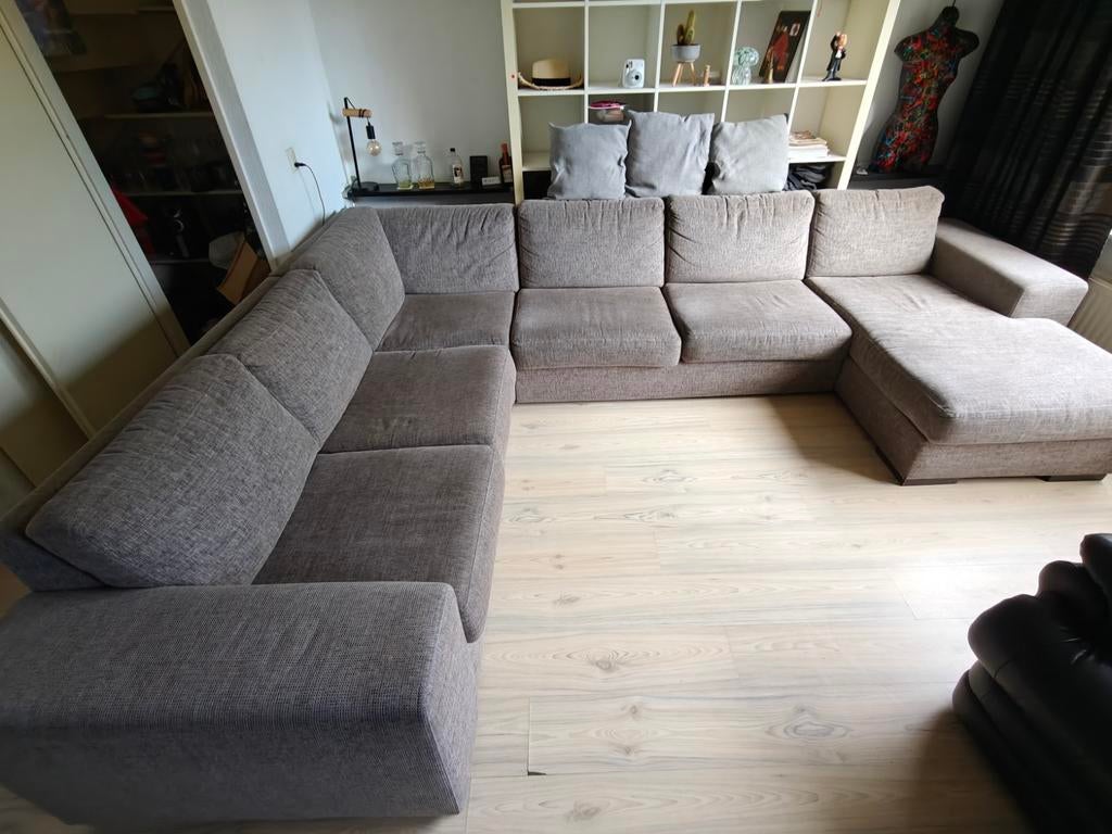 Zespersoons hoekbank - gebruikt, lichte schade aan poten, Huis en Inrichting, Banken | Bankstellen, Ophalen, Gebruikt, Hoekbank