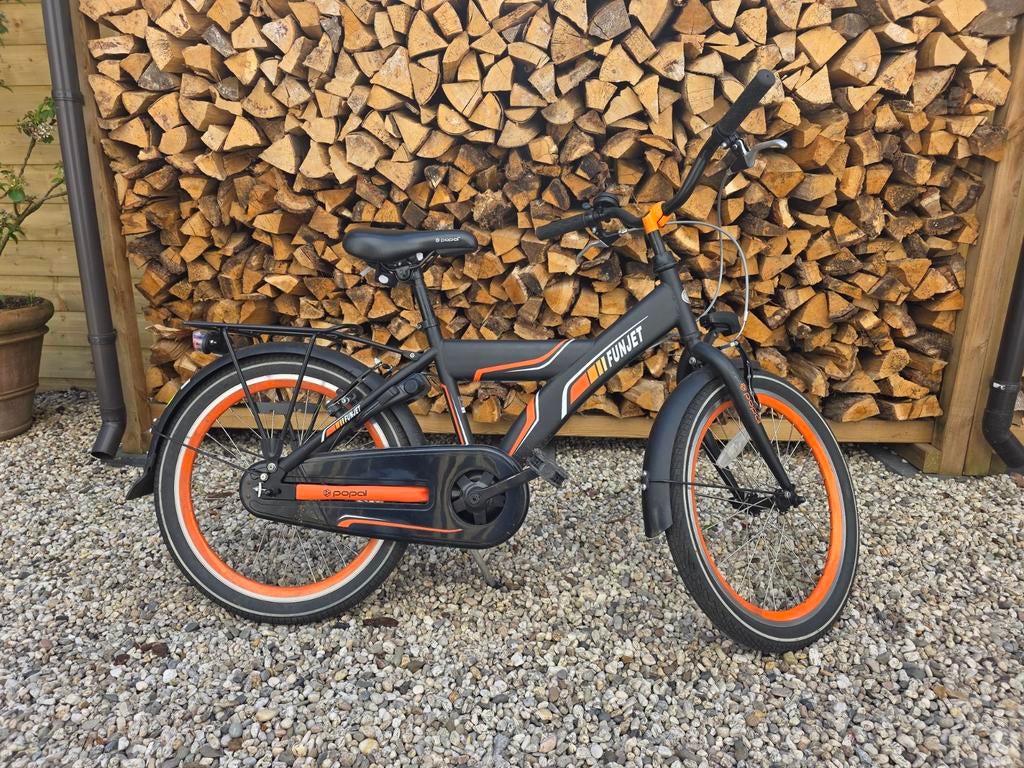 Popal Funjet X20 kinderfiets - Zwart/Oranje 20 inch, Fietsen en Brommers, Fietsen | Jongens, Ophalen, Gebruikt, Handrem, Popal