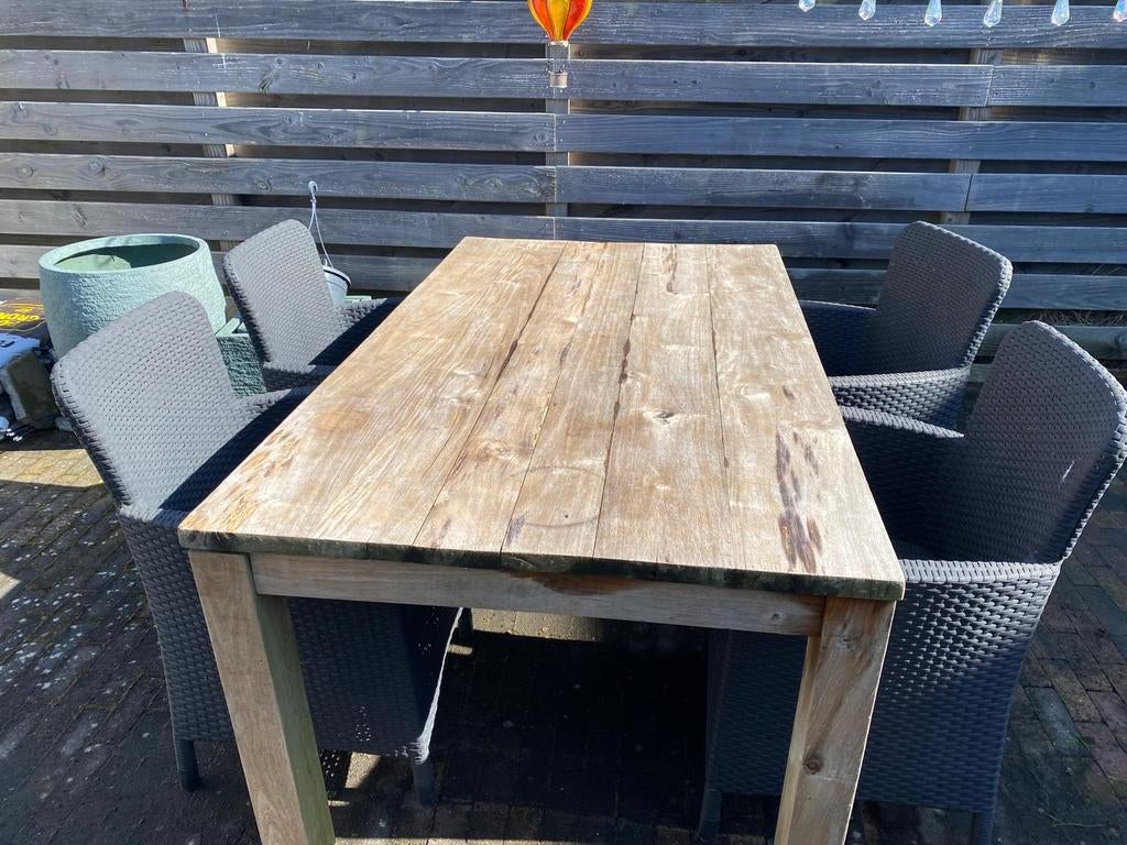 Teak houten tuintafel met gratis stoelen, Ophalen, Gebruikt, Teakhout