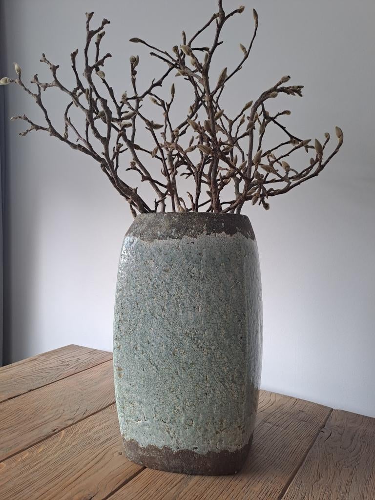 Prachtige grote bloempot met magnolia takken, Ophalen, Rond, Aardewerk, Minder dan 40 cm