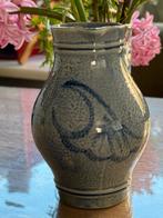 Vintage Zoutglazuur Kruik - Grijs met Blauw Decor, Ophalen of Verzenden