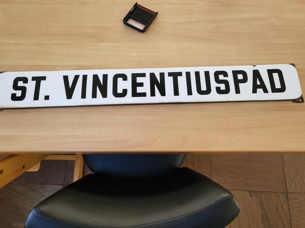 Vintage straatnaambord St. Vincentiuspad, Antiek en Kunst, Antiek | Overige Antiek, Ophalen of Verzenden