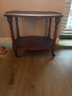 Vintage Houten Bijzettafel met Onderblad, 45 tot 60 cm, Gebruikt, Ovaal, Hout