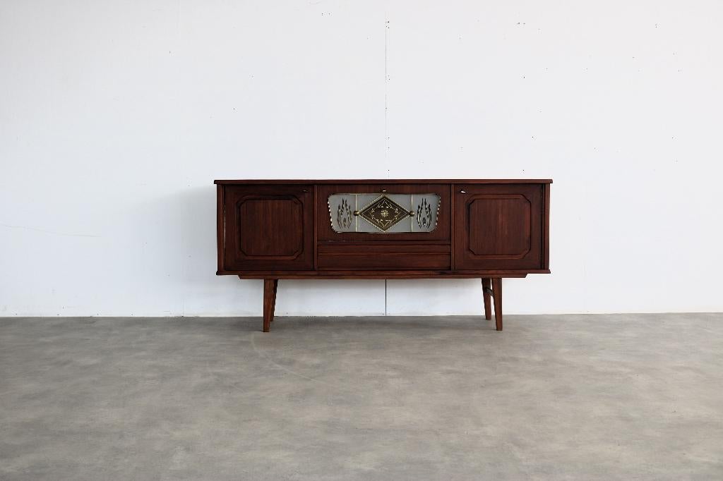 vintage sideboard | dressoir | teak | Zweeds, Gebruikt, Met deur(en), ., Glas