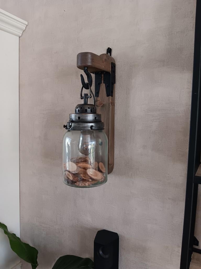 Set van 3 wandlampen en 3 staande lampen, Ophalen, Gebruikt, Glas, Industrieel, Rustiek