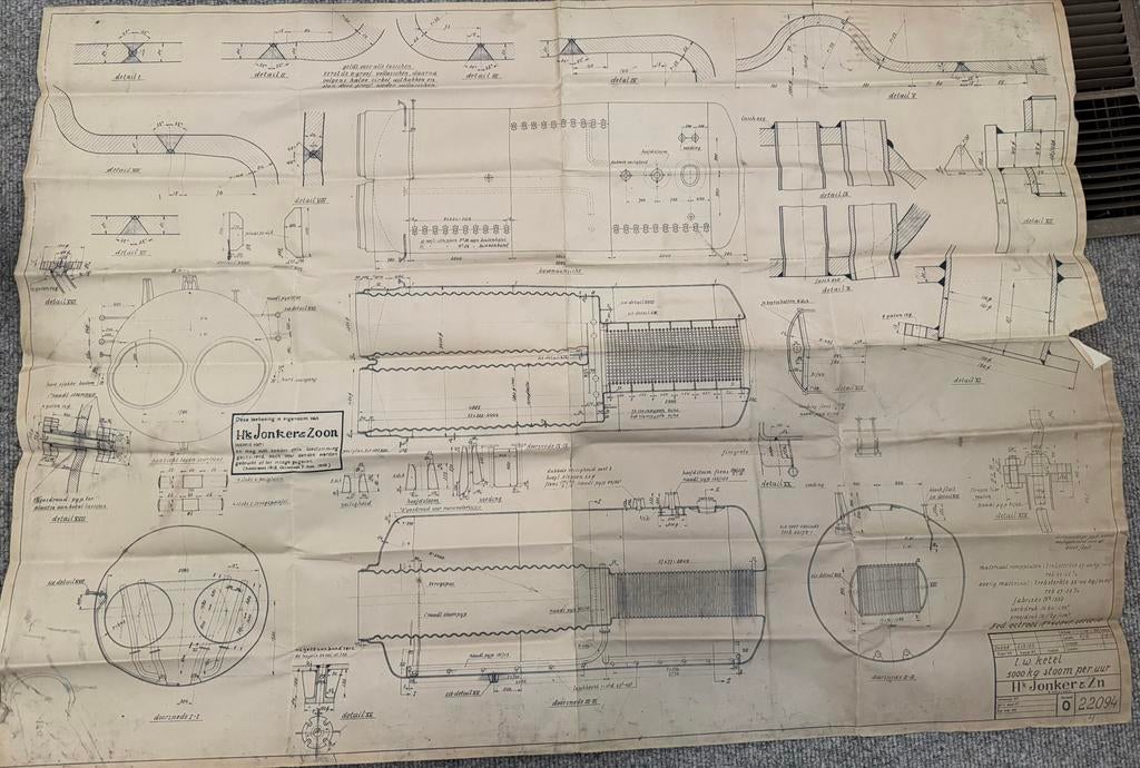 Technische / Octrooi tekening H. Jonker & Zoon ketel (1939), Ophalen of Verzenden