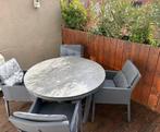 Moderne aluminium tuinset met 4 stoelen en ronde tafel, Tuin en Terras, Tuinsets en Loungesets, Ophalen, 4 zitplaatsen, Gebruikt
