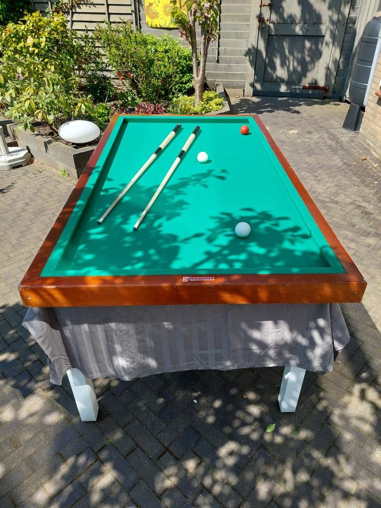 Heemskerk biljarttafel met 2 keuen + 3 ballen (zonder poten), Ophalen, Gebruikt, Biljarttafel