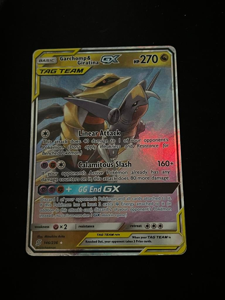 Garchomp & Giratina GX 146/236 Pokemon Kaart, Ophalen of Verzenden, Gebruikt, Losse kaart, Foil