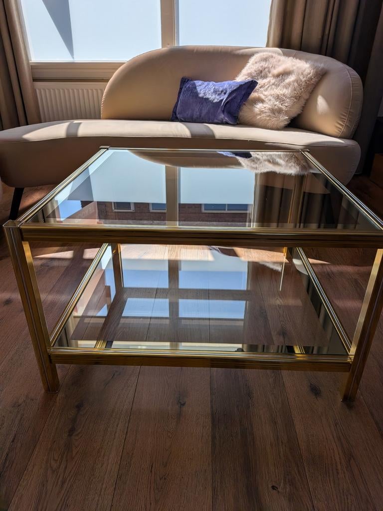 Glazen salontafel, Huis en Inrichting, Tafels | Salontafels, Ophalen, Gebruikt, 50 tot 100 cm, Vierkant