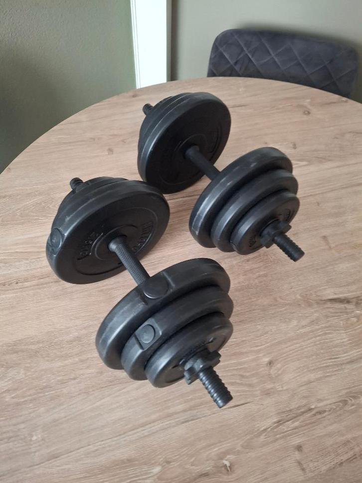 Dumbells verstelbaar 18 kg., Sport en Fitness, Fitnessmaterialen, Gebruikt, Dumbbell, Armen, Borst, Ophalen of Verzenden