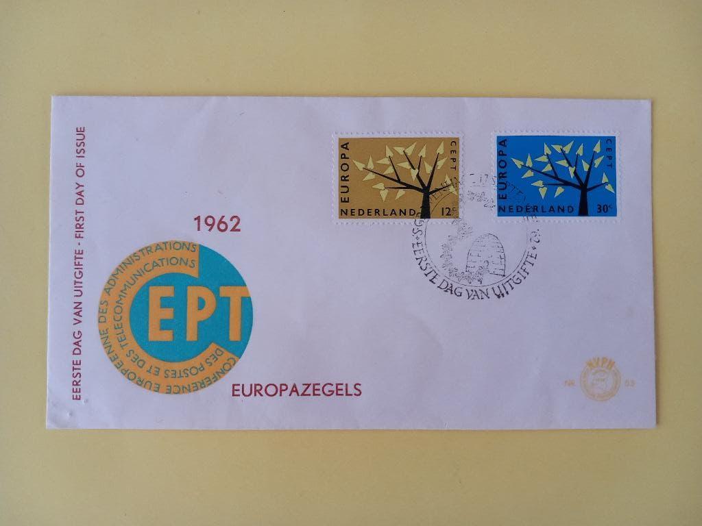 1962 Europazegels FDC E53 met open klep e5, Postzegels en Munten, Postzegels | Eerstedagenveloppen, Verzenden, Beschreven, Nederland