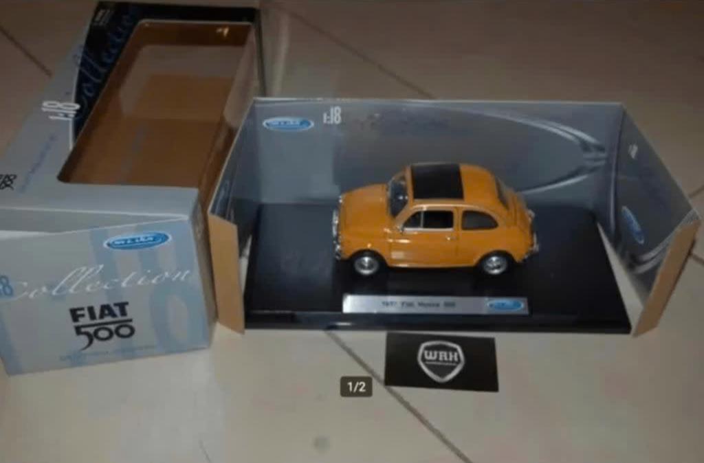 1:18 FIAT 500 NUOVA okergeel Welly in doos WRH, Verzenden, Zo goed als nieuw, Auto, Welly