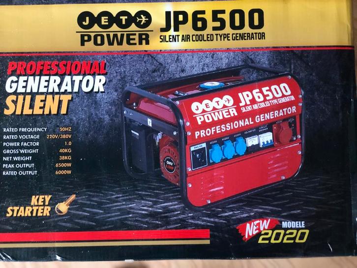 Jet Power JP6500 Aggregaat - Zo goed als nieuw, Doe-het-zelf en Verbouw, Aggregaten, Zo goed als nieuw, Benzine, 5 tot 10 kVA