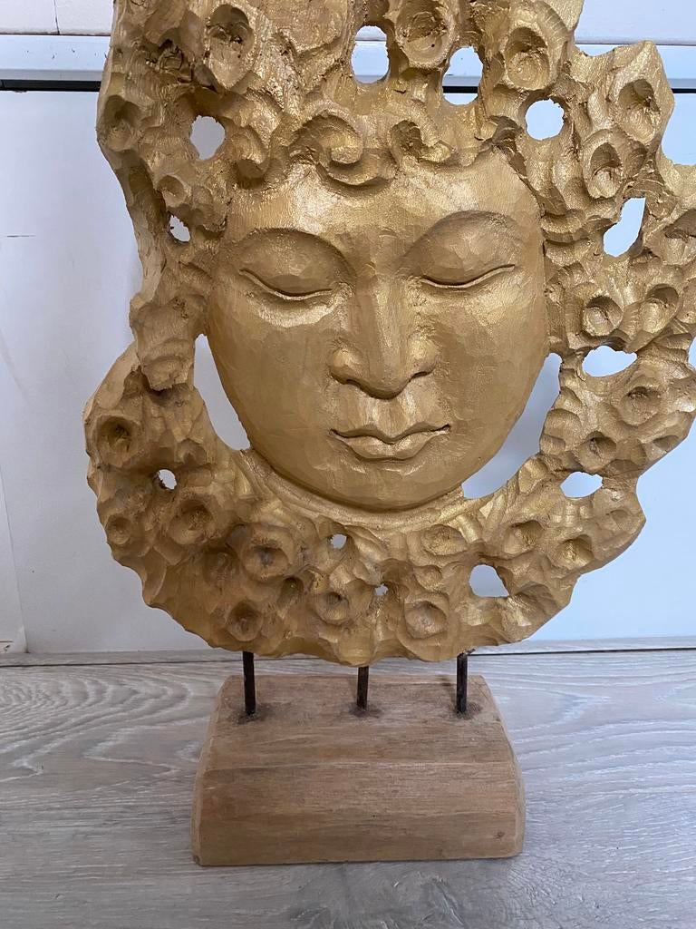Ornament Boeddha hoofd, hout, goudkleur, Ophalen