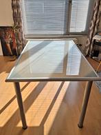 Salon/keuken/bureau tafel , melkglas+rvs, Ophalen, Gebruikt, 100 tot 150 cm, 50 tot 100 cm