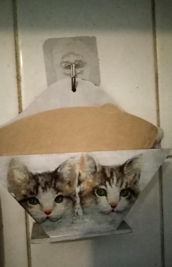 Unieke houten koffiefilterhouder poezen katten, Ophalen, Nieuw