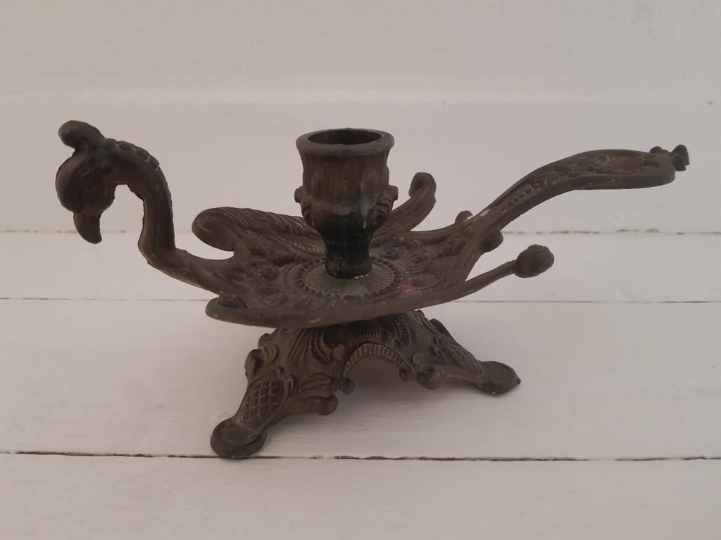 Antieke kandelaar vogel feniks, Ophalen of Verzenden