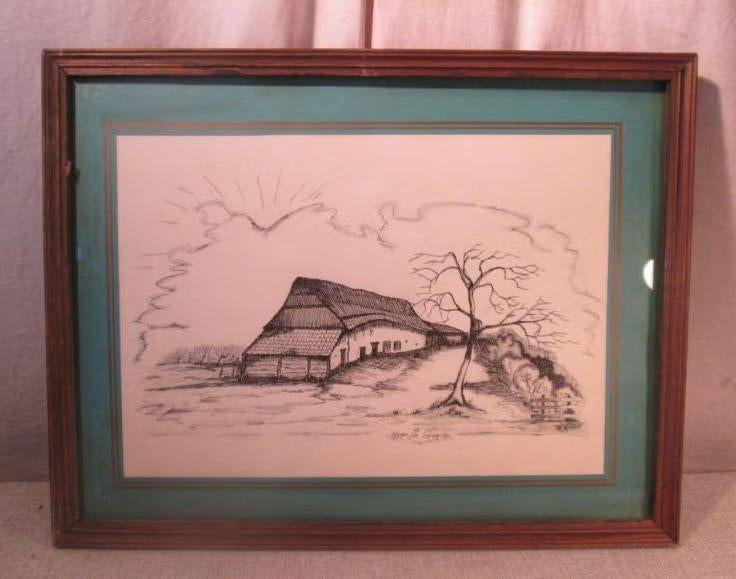 Mooie Tekening 'Hoeve met Boom' - De Gruyter Hugo, Ophalen of Verzenden
