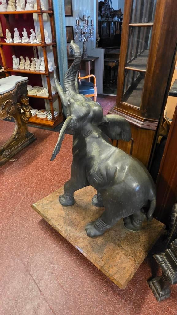 Groot bronzen olifant beeld op marmeren plaat, 120 cm, Ophalen