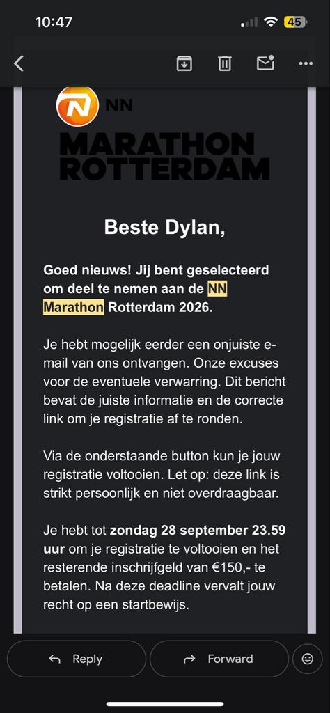 Start ticket voor NN Marathon Rotterdam, Eén persoon, April